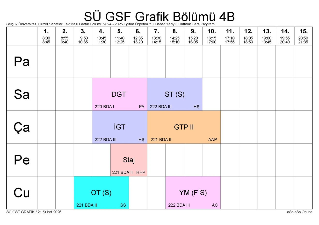 SÜ GSF GRAFİK BLM Bahar YY Ders Programı 250221